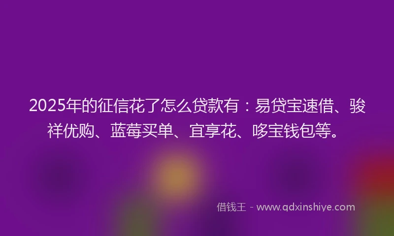 2025年的征信花了怎么贷款有：易贷宝速借、骏祥优购、蓝莓买单、宜享花、哆宝钱包等。