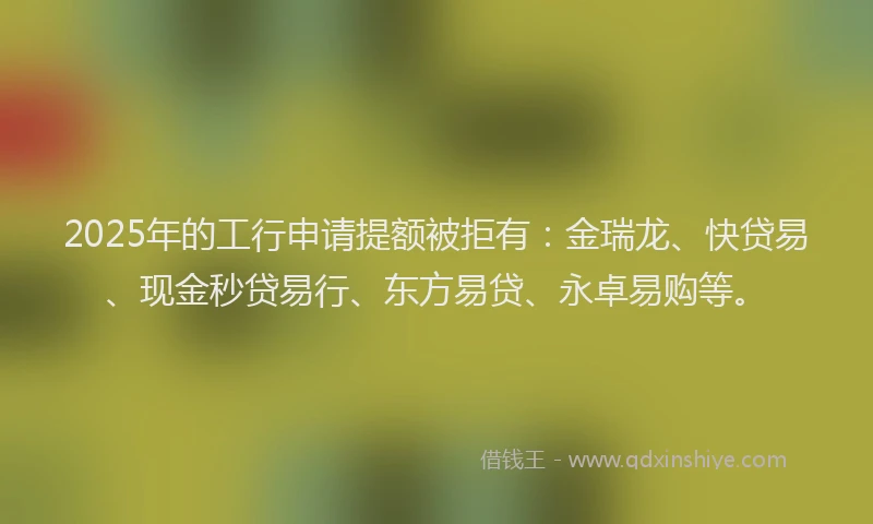 2025年的工行申请提额被拒有：金瑞龙、快贷易、现金秒贷易行、东方易贷、永卓易购等。