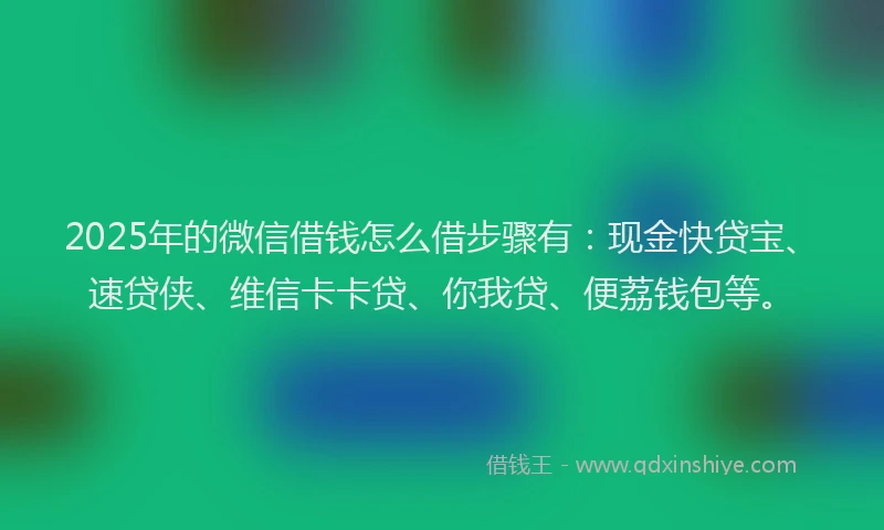 2025年的微信借钱怎么借步骤有：现金快贷宝、速贷侠、维信卡卡贷、你我贷、便荔钱包等。