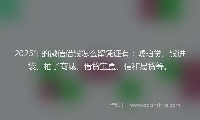 2025年的微信借钱怎么留凭证有：琥珀贷、钱进袋、柚子商城、借贷宝盒、信和易贷等。