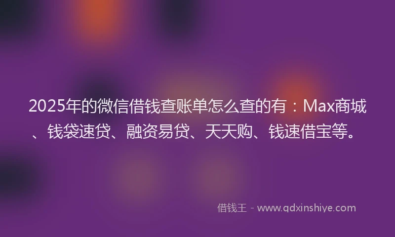 2025年的微信借钱查账单怎么查的有：Max商城、钱袋速贷、融资易贷、天天购、钱速借宝等。