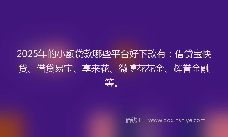 2025年的小额贷款哪些平台好下款有：借贷宝快贷、借贷易宝、享来花、微博花花金、辉誉金融等。