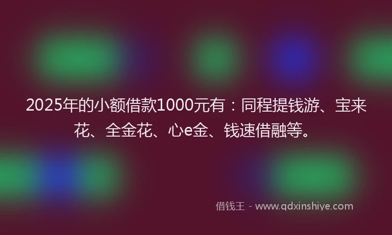 2025年的小额借款1000元有：同程提钱游、宝来花、全金花、心e金、钱速借融等。
