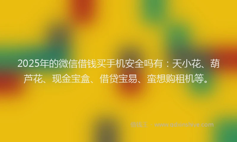 2025年的微信借钱买手机安全吗有：天小花、葫芦花、现金宝盒、借贷宝易、蛮想购租机等。