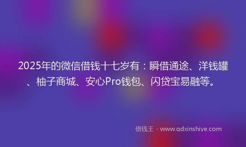 2025年的微信借钱十七岁有：瞬借通途、洋钱罐、柚子商城、安心Pro钱包、闪贷宝易融等。