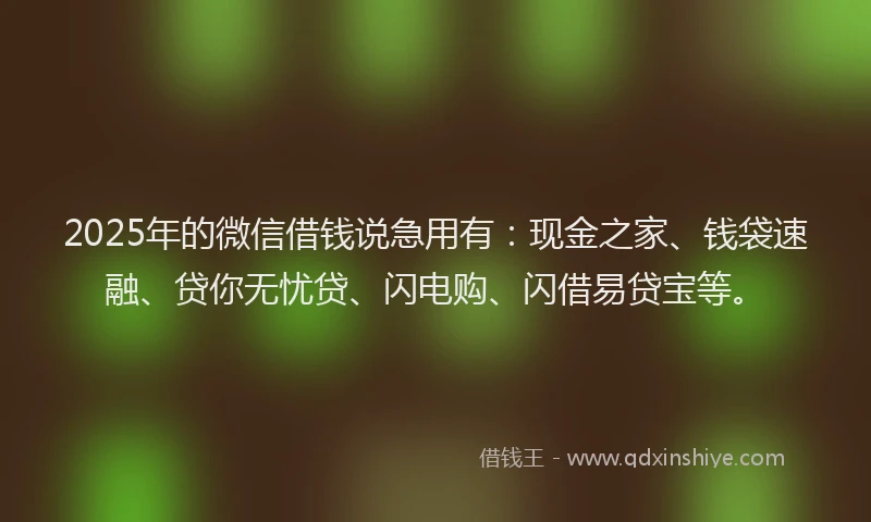 2025年的微信借钱说急用有：现金之家、钱袋速融、贷你无忧贷、闪电购、闪借易贷宝等。