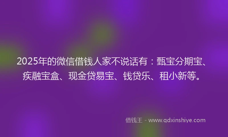 2025年的微信借钱人家不说话有：甄宝分期宝、疾融宝盒、现金贷易宝、钱贷乐、租小新等。