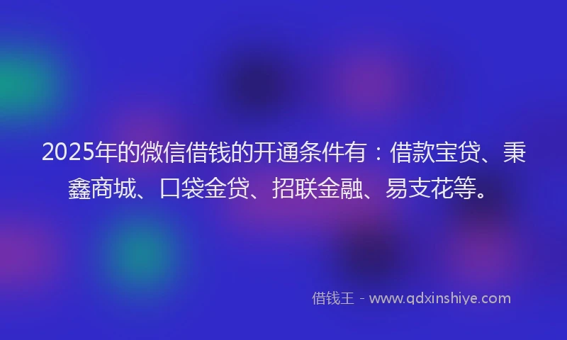 2025年的微信借钱的开通条件有：借款宝贷、秉鑫商城、口袋金贷、招联金融、易支花等。