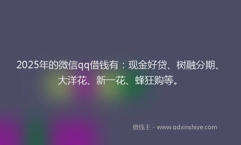 2025年的微信qq借钱有：现金好贷、树融分期、大洋花、新一花、蜂狂购等。