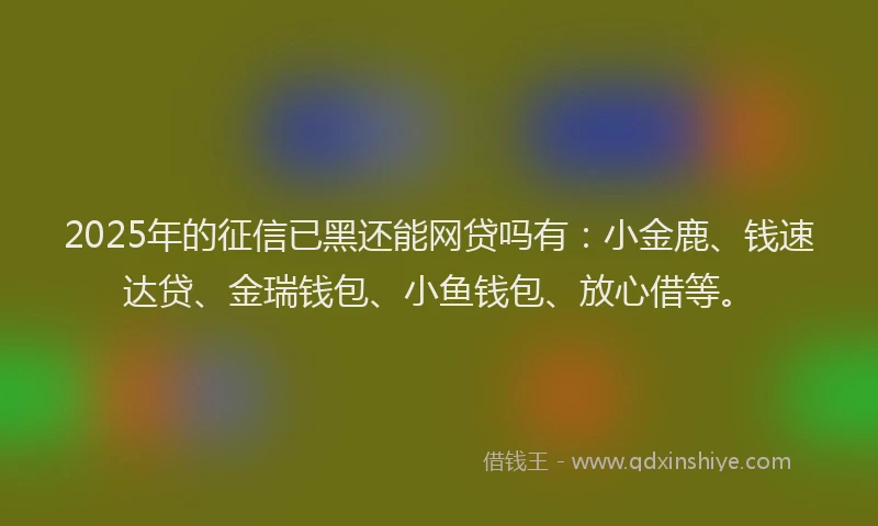 2025年的征信已黑还能网贷吗有：小金鹿、钱速达贷、金瑞钱包、小鱼钱包、放心借等。