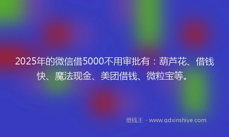 2025年的微信借5000不用审批有：葫芦花、借钱快、魔法现金、美团借钱、微粒宝等。