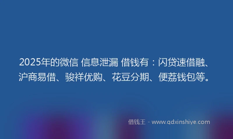 2025年的微信 信息泄漏 借钱有：闪贷速借融、沪商易借、骏祥优购、花豆分期、便荔钱包等。