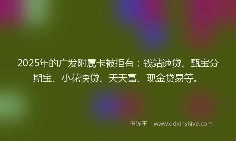 2025年的广发附属卡被拒有：钱站速贷、甄宝分期宝、小花快贷、天天富、现金贷易等。