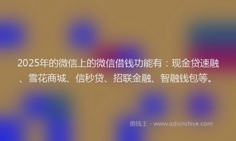 2025年的微信上的微信借钱功能有：现金贷速融、雪花商城、信秒贷、招联金融、智融钱包等。