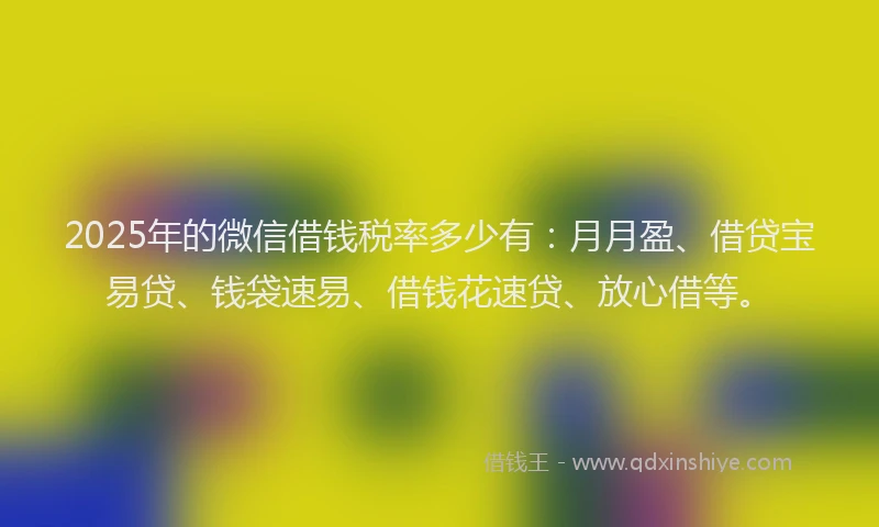 2025年的微信借钱税率多少有：月月盈、借贷宝易贷、钱袋速易、借钱花速贷、放心借等。