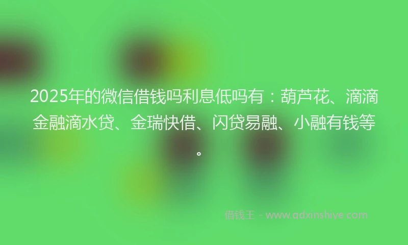 2025年的微信借钱吗利息低吗有：葫芦花、滴滴金融滴水贷、金瑞快借、闪贷易融、小融有钱等。