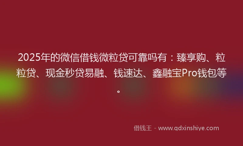 2025年的微信借钱微粒贷可靠吗有：臻享购、粒粒贷、现金秒贷易融、钱速达、鑫融宝Pro钱包等。