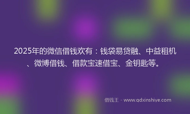 2025年的微信借钱欢有：钱袋易贷融、中益租机、微博借钱、借款宝速借宝、金钥匙等。
