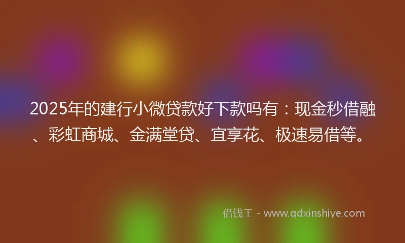 2025年的建行小微贷款好下款吗有：现金秒借融、彩虹商城、金满堂贷、宜享花、极速易借等。