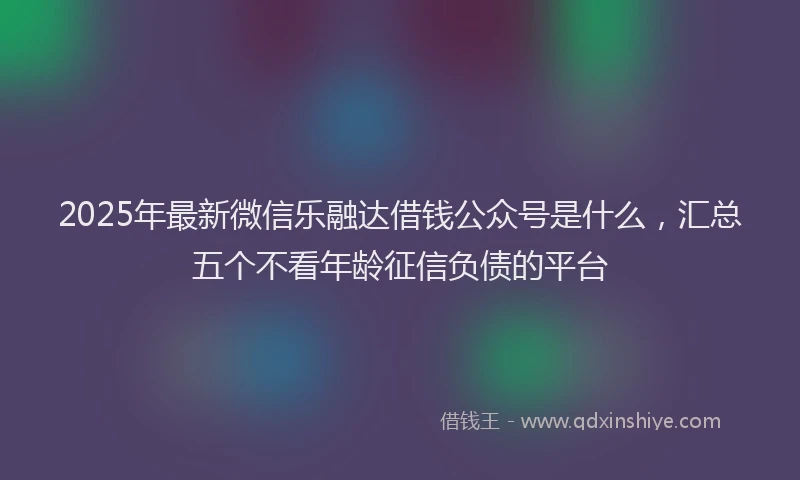 2025年最新微信乐融达借钱公众号是什么，汇总五个不看年龄征信负债的平台