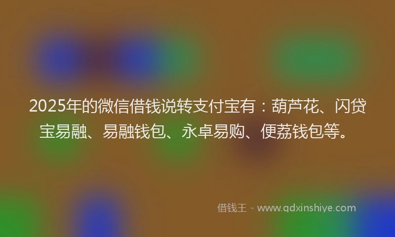 2025年的微信借钱说转支付宝有：葫芦花、闪贷宝易融、易融钱包、永卓易购、便荔钱包等。