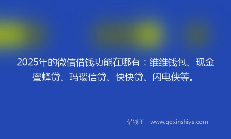 2025年的微信借钱功能在哪有：维维钱包、现金蜜蜂贷、玛瑙信贷、快快贷、闪电侠等。