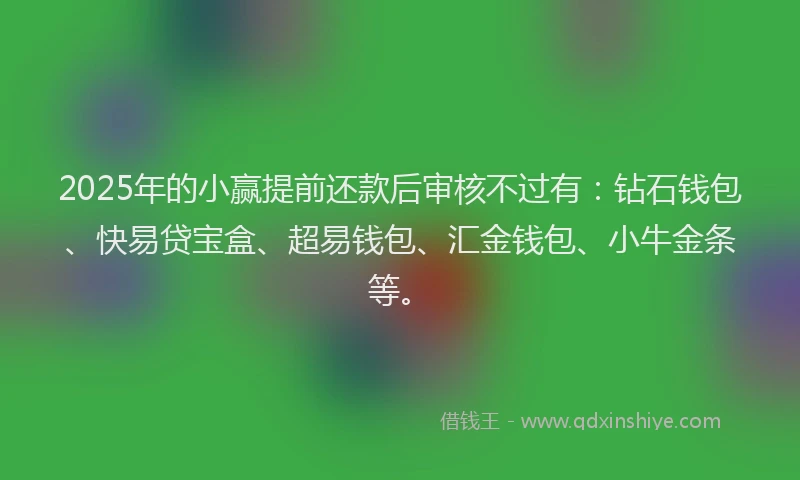 2025年的小赢提前还款后审核不过有：钻石钱包、快易贷宝盒、超易钱包、汇金钱包、小牛金条等。