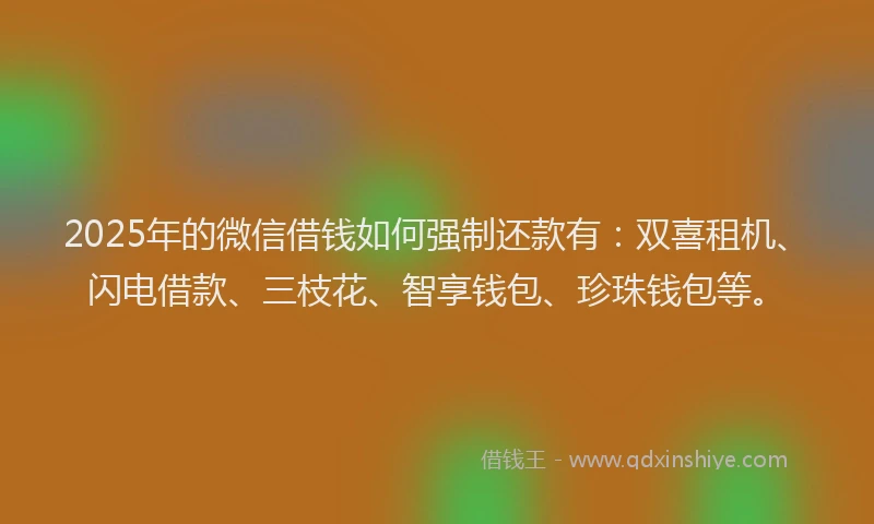2025年的微信借钱如何强制还款有：双喜租机、闪电借款、三枝花、智享钱包、珍珠钱包等。