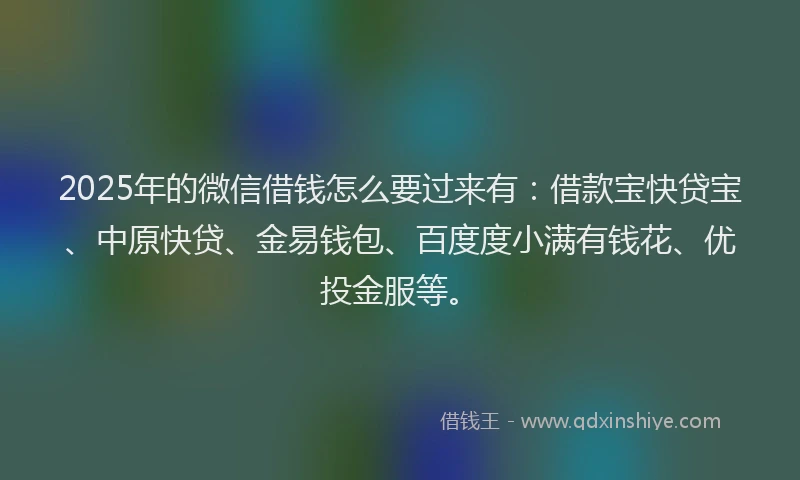 2025年的微信借钱怎么要过来有：借款宝快贷宝、中原快贷、金易钱包、百度度小满有钱花、优投金服等。