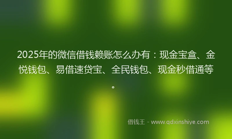 2025年的微信借钱赖账怎么办有：现金宝盒、金悦钱包、易借速贷宝、全民钱包、现金秒借通等。