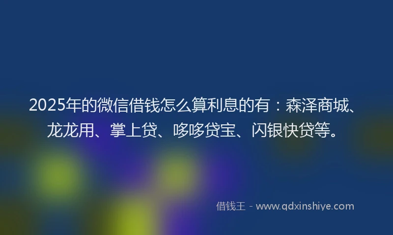 2025年的微信借钱怎么算利息的有：森泽商城、龙龙用、掌上贷、哆哆贷宝、闪银快贷等。