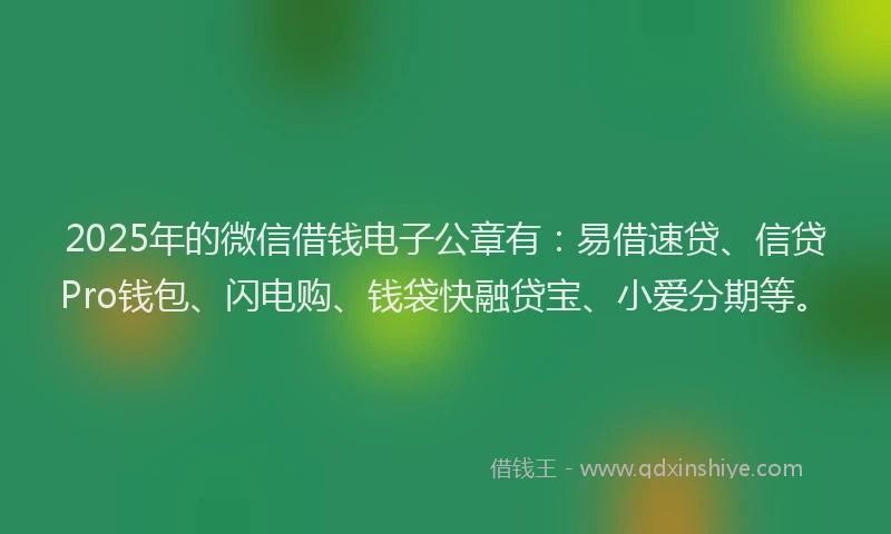 2025年的微信借钱电子公章有：易借速贷、信贷Pro钱包、闪电购、钱袋快融贷宝、小爱分期等。