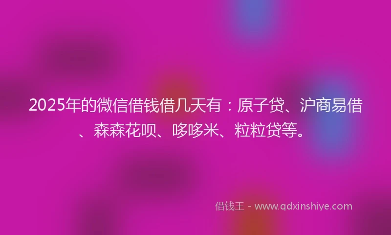 2025年的微信借钱借几天有：原子贷、沪商易借、森森花呗、哆哆米、粒粒贷等。