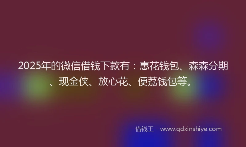 2025年的微信借钱下款有：惠花钱包、森森分期、现金侠、放心花、便荔钱包等。
