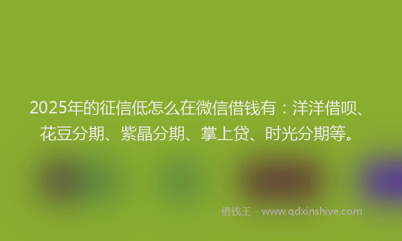 2025年的征信低怎么在微信借钱有：洋洋借呗、花豆分期、紫晶分期、掌上贷、时光分期等。
