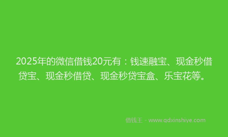 2025年的微信借钱20元有：钱速融宝、现金秒借贷宝、现金秒借贷、现金秒贷宝盒、乐宝花等。