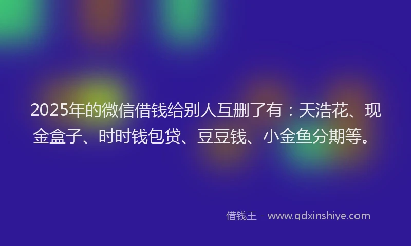 2025年的微信借钱给别人互删了有：天浩花、现金盒子、时时钱包贷、豆豆钱、小金鱼分期等。