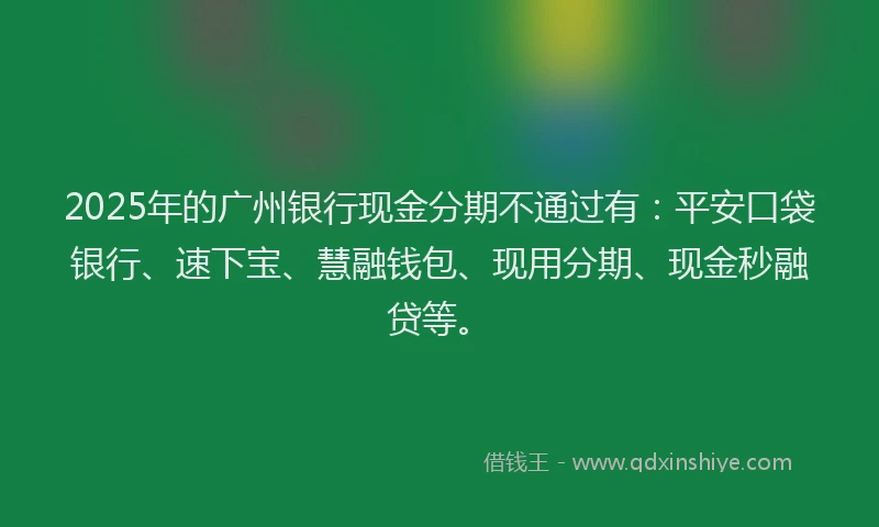 2025年的广州银行现金分期不通过有：平安口袋银行、速下宝、慧融钱包、现用分期、现金秒融贷等。