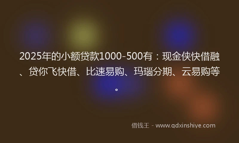 2025年的小额贷款1000-500有：现金侠快借融、贷你飞快借、比速易购、玛瑙分期、云易购等。