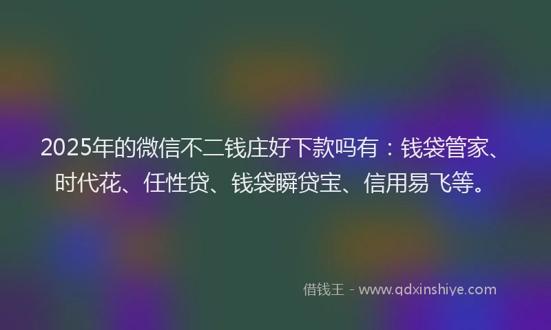 2025年的微信不二钱庄好下款吗有：钱袋管家、时代花、任性贷、钱袋瞬贷宝、信用易飞等。