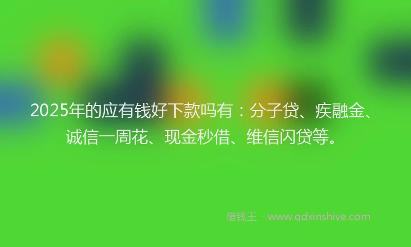 2025年的应有钱好下款吗有：分子贷、疾融金、诚信一周花、现金秒借、维信闪贷等。
