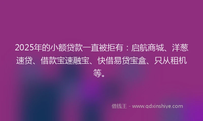 2025年的小额贷款一直被拒有：启航商城、洋葱速贷、借款宝速融宝、快借易贷宝盒、只从租机等。