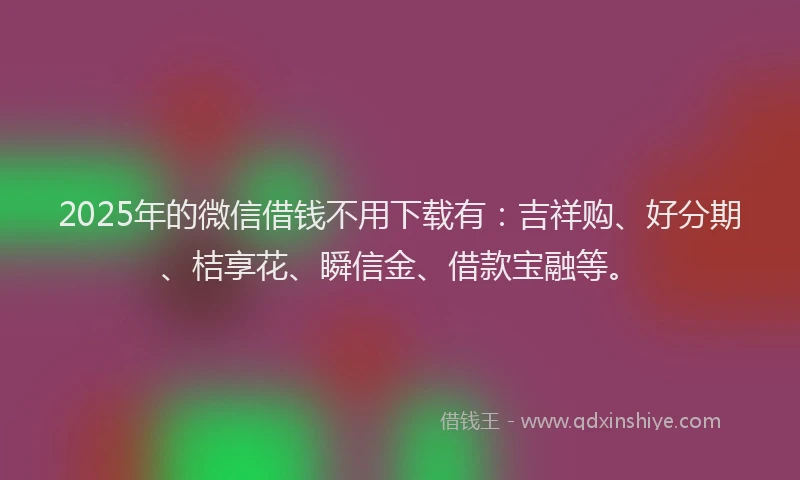 2025年的微信借钱不用下载有：吉祥购、好分期、桔享花、瞬信金、借款宝融等。