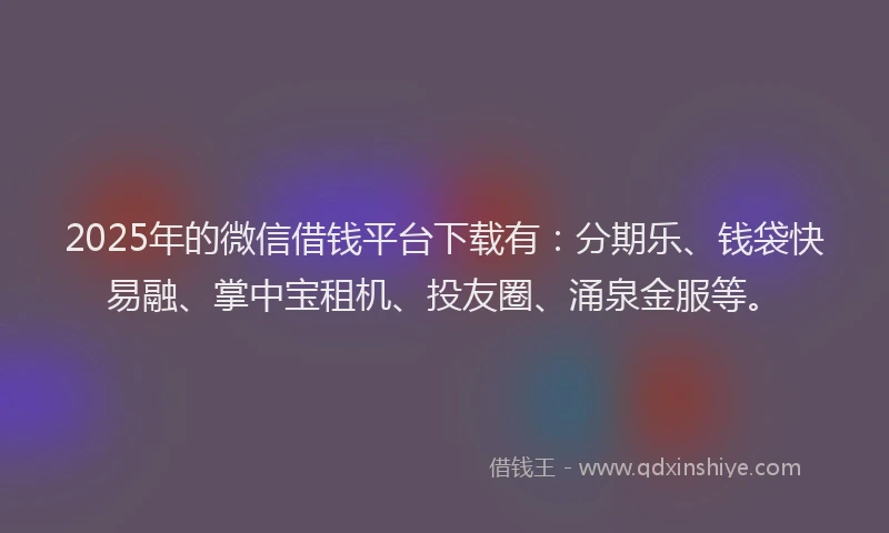 2025年的微信借钱平台下载有：分期乐、钱袋快易融、掌中宝租机、投友圈、涌泉金服等。