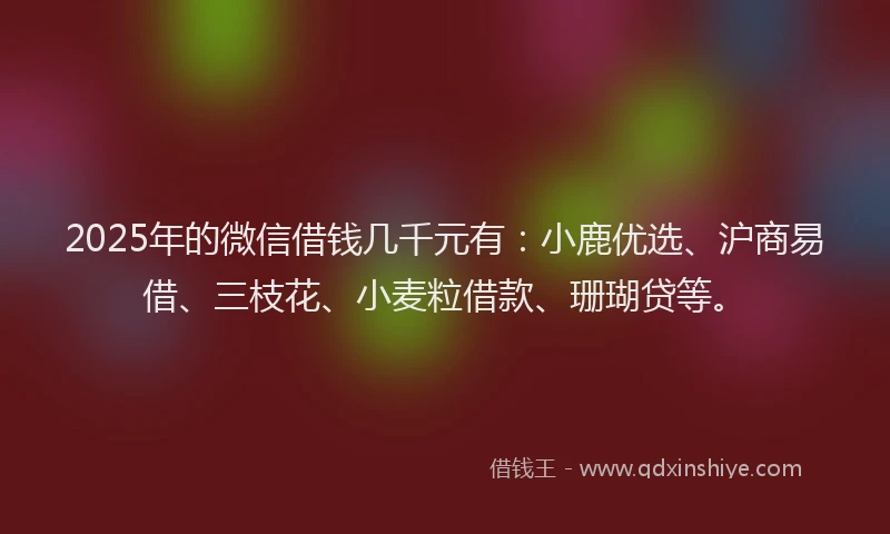 2025年的微信借钱几千元有：小鹿优选、沪商易借、三枝花、小麦粒借款、珊瑚贷等。