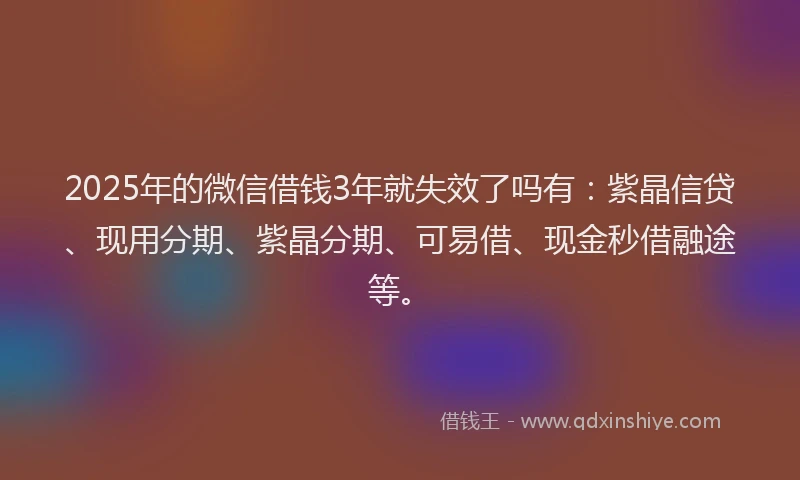 2025年的微信借钱3年就失效了吗有：紫晶信贷、现用分期、紫晶分期、可易借、现金秒借融途等。
