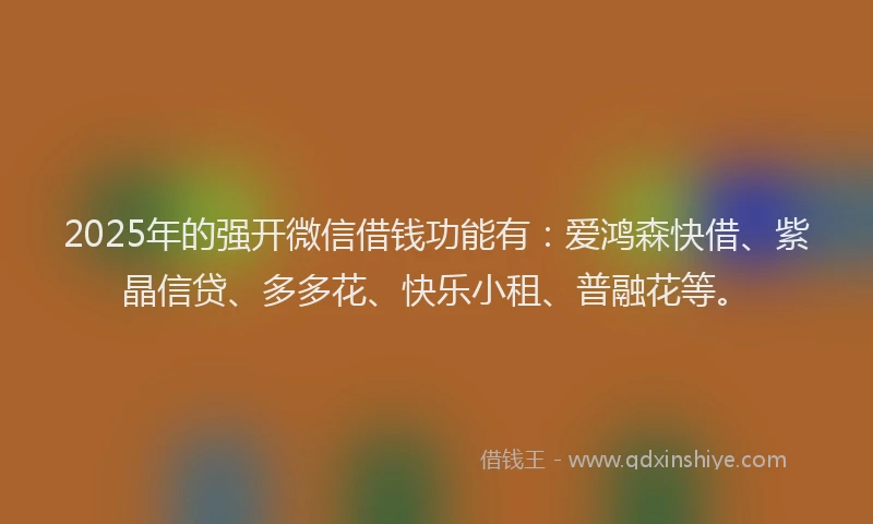 2025年的强开微信借钱功能有：爱鸿森快借、紫晶信贷、多多花、快乐小租、普融花等。