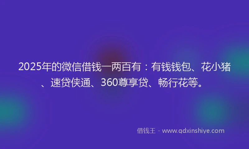 2025年的微信借钱一两百有：有钱钱包、花小猪、速贷侠通、360尊享贷、畅行花等。