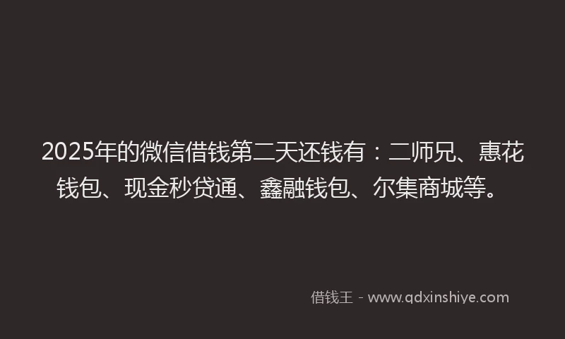 2025年的微信借钱第二天还钱有：二师兄、惠花钱包、现金秒贷通、鑫融钱包、尔集商城等。