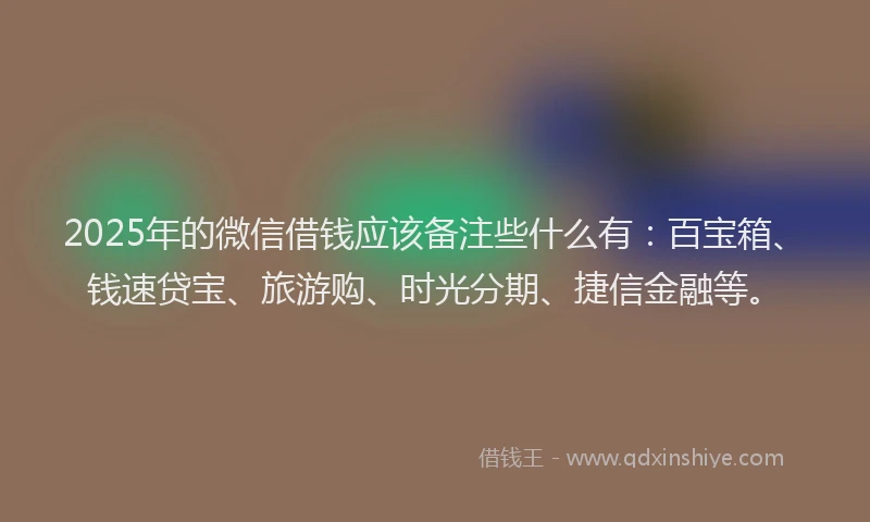 2025年的微信借钱应该备注些什么有：百宝箱、钱速贷宝、旅游购、时光分期、捷信金融等。